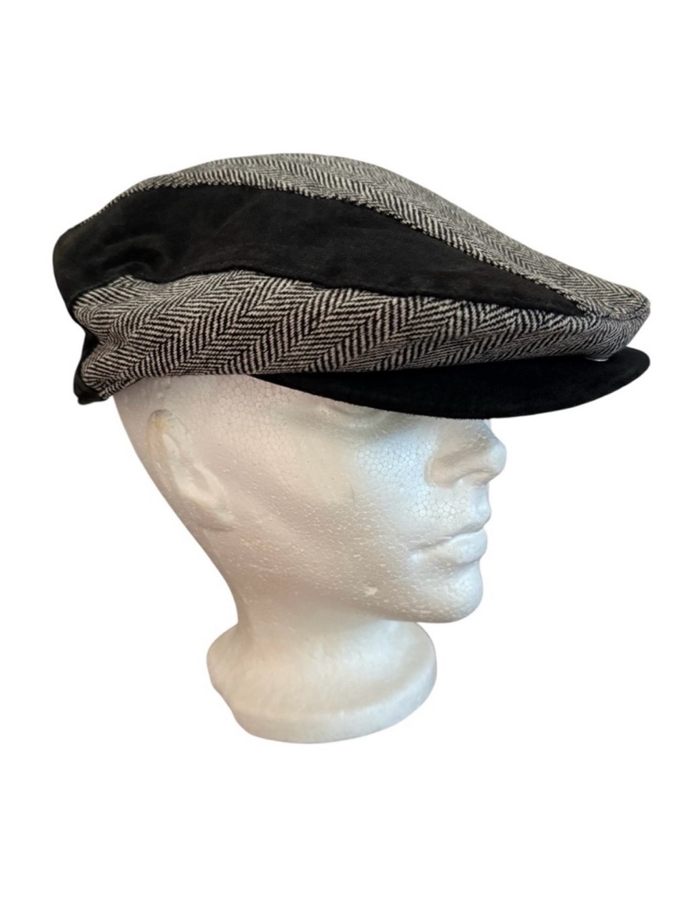 Vintage Tweed Men’s Ivy Flat Cap Newsboy Cabbie Hat Black & Grey S, M, L
